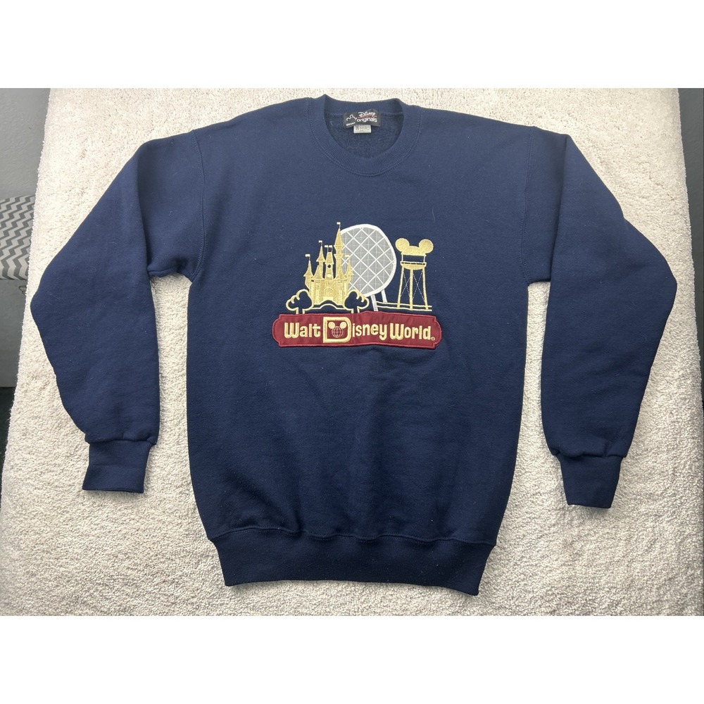 Walt Disney World Retro Style Navy Blue Embroidered Logo Sweatshirt Small Adult‎
